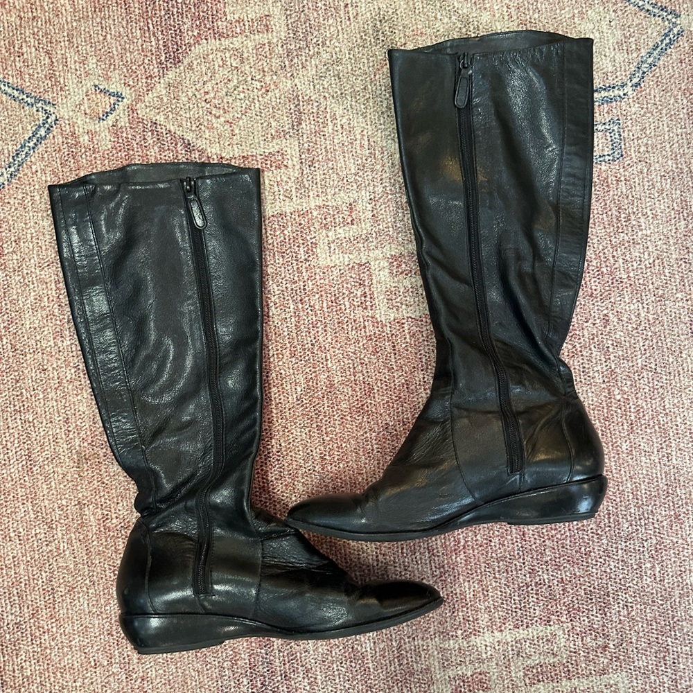 Cole Haan black leather knee high low heel Nike sole  silver embellishment 9.5
